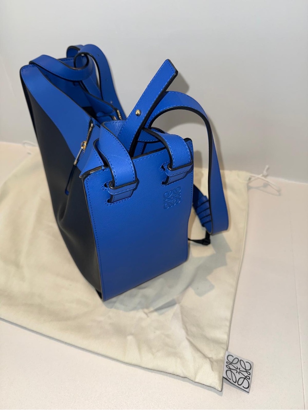 Authentic Loewe Royal Blue and Black Hammock Leather Two Way Handbag